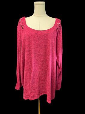 Fuchsia Knit Sweater w/ Lace Up Cut Out Shoulder Detail